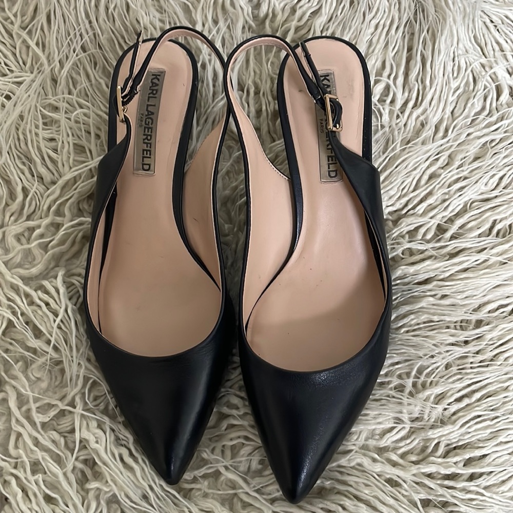 Karl Lagerfeld Black slingback kitten heel size 8.